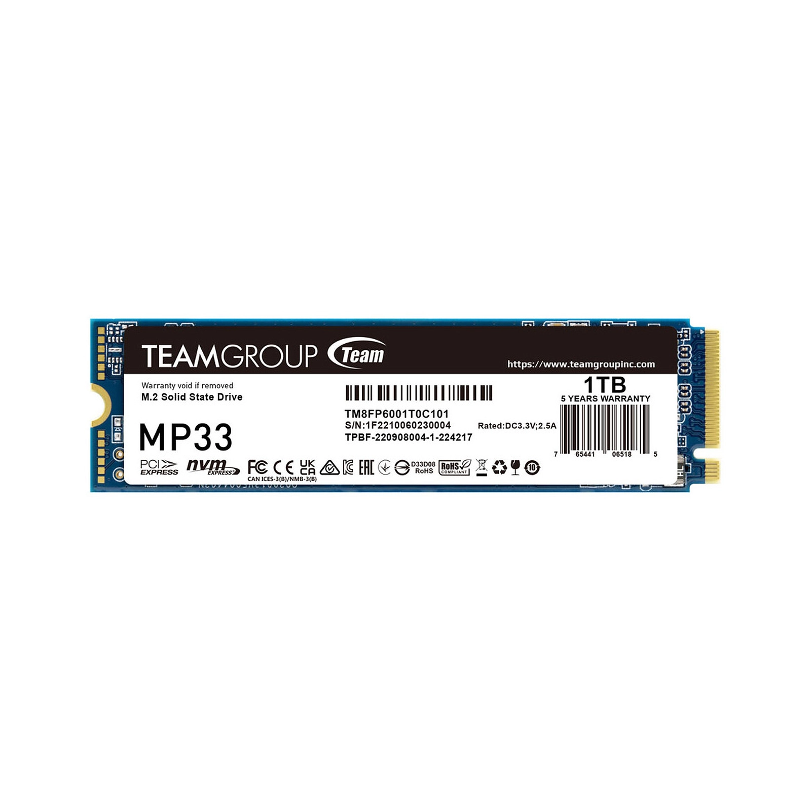 Team Group MP33 M.2 2280 1TB PCIe 3.0 x4 with NVMe 1.3 3D NAND Internal Solid State Drive SSD
