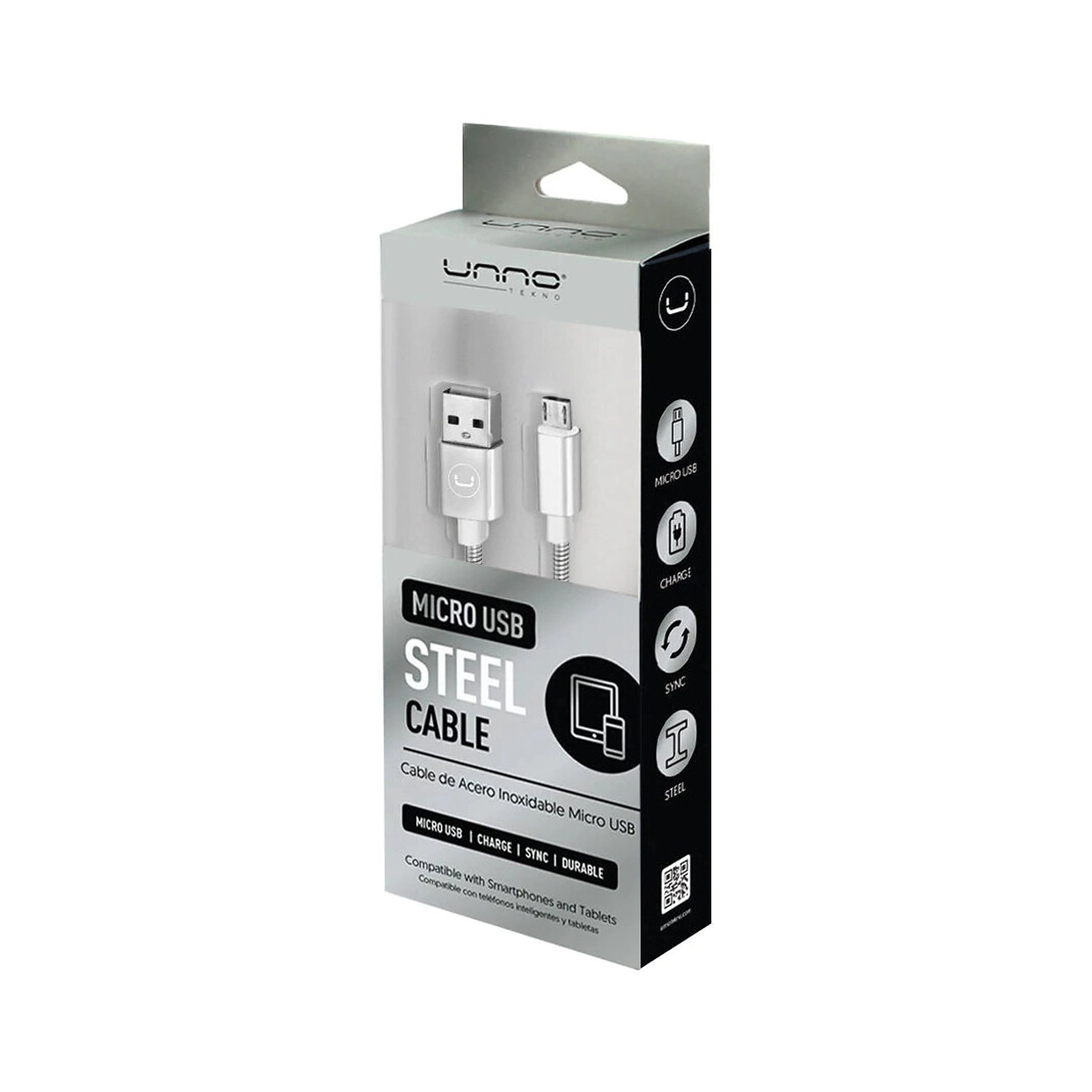 Unno Micro USB Steel Cable 1m/3ft cb4063sv