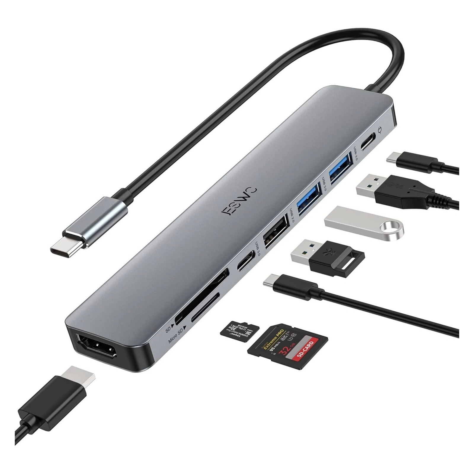 Unno Hub Type C to 8 in 1 Hdmi Usb 3.0 Micro SD & SD Card Reader PD HB1109SV