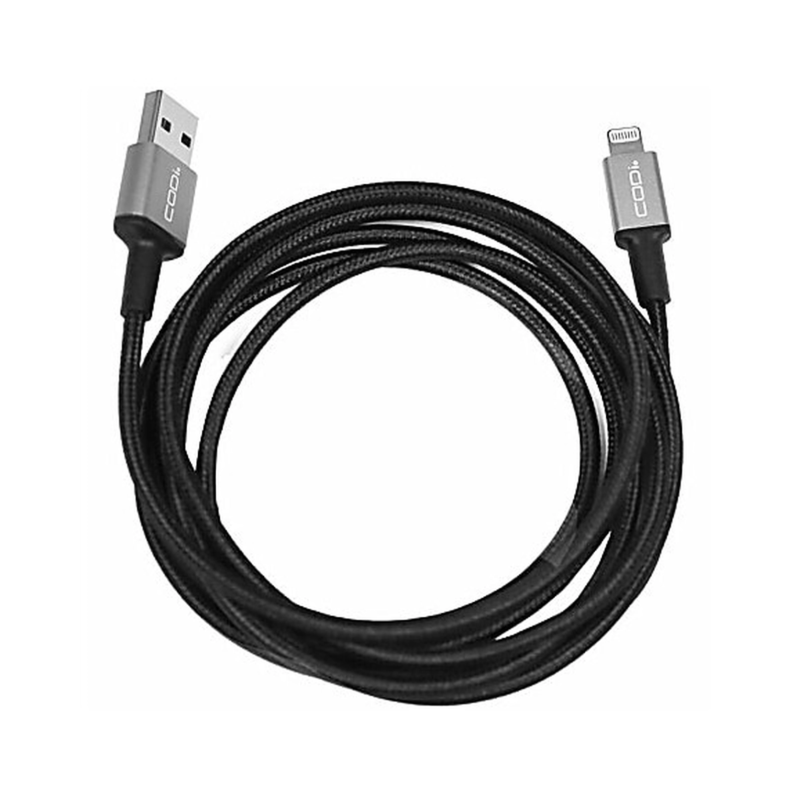 AON USB to Lightning MFI 6.5FT/2M BRAIDED NYLON FIBER - Black