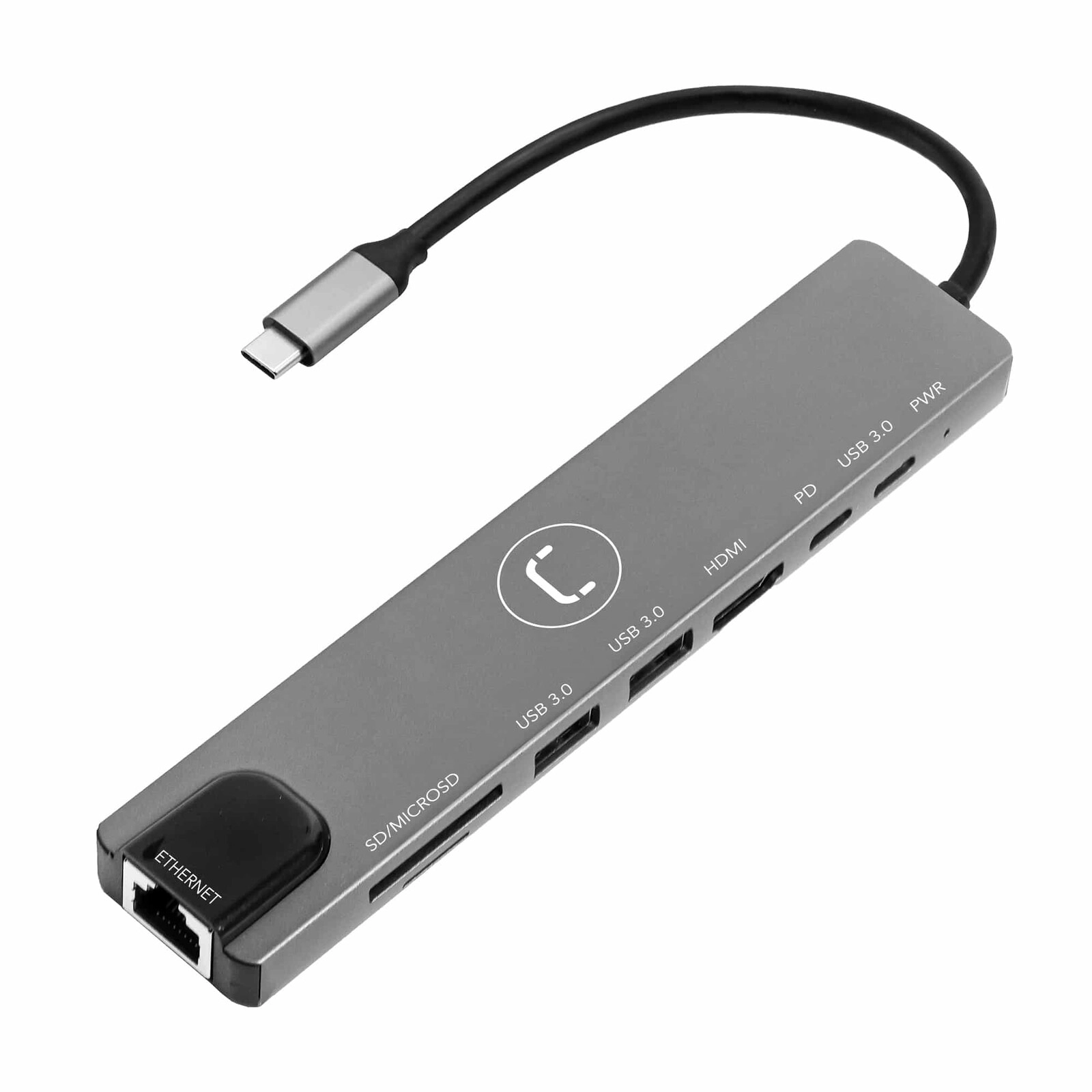 Unno Hub Type C 8 in 1 HDMI + USB-A 3.0 x 2 + USB-C x 1 + MSD & SD + LAN + PD - HB1109GY