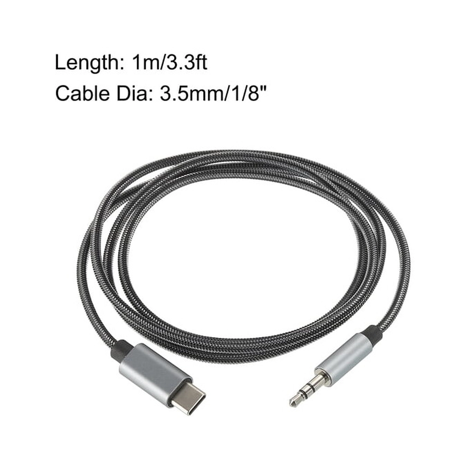 Miccell 3.3FT 1M 3.5mm Male to USB-C Hi-Fi Auxiliary Nylon Braided Cable - Gray (D19 MICCELL-10)