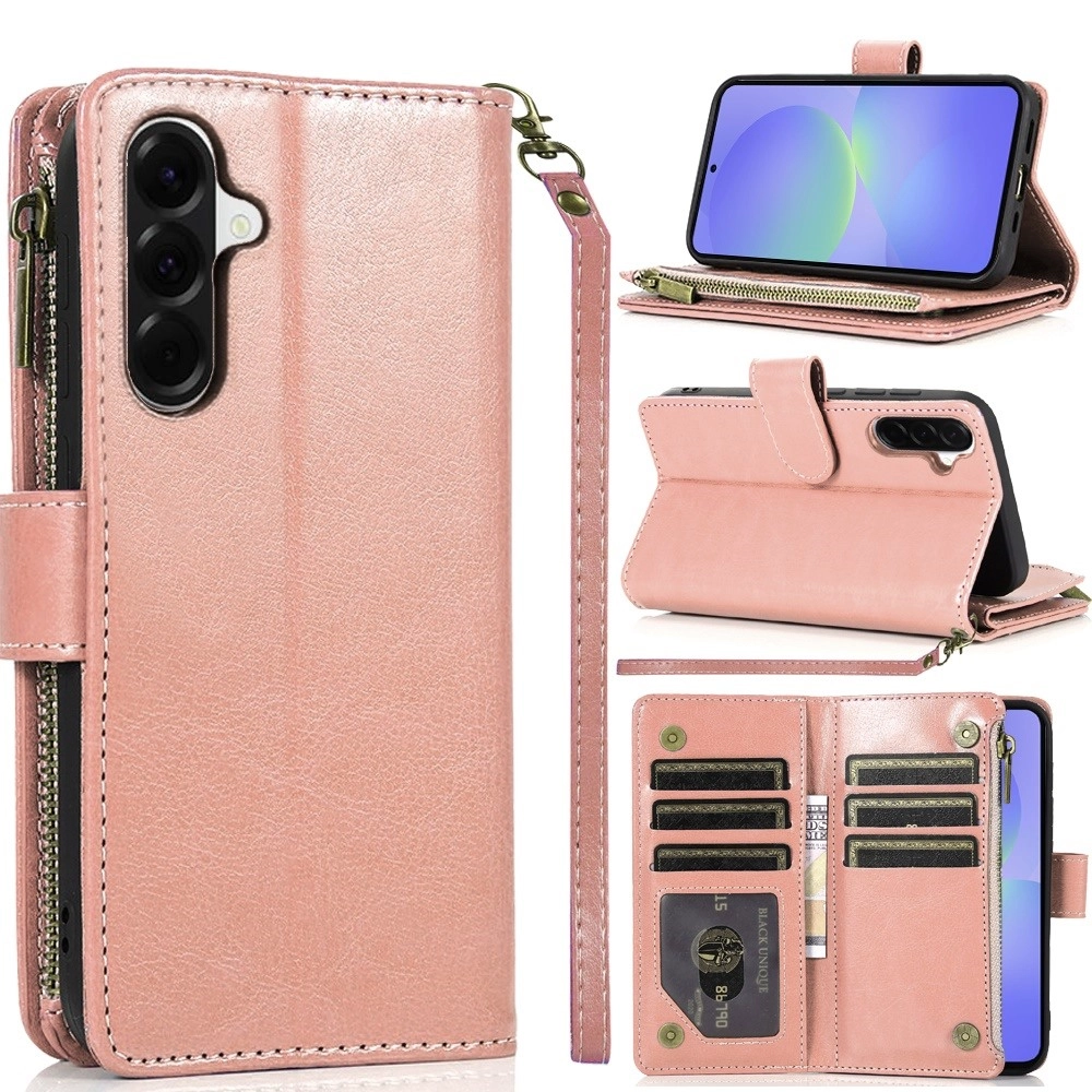 Case For Samsung A37 Luxury Wallet Card ID Zipper Money Holder Case Cover - Rose Gold (QBWLT-A37-RGold)