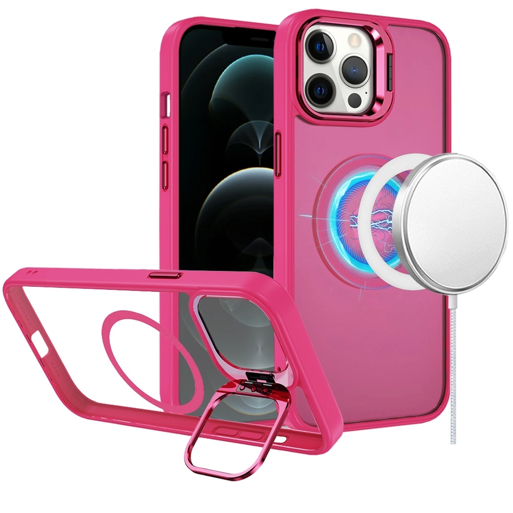 Case For iPhone 12 Pro Max 6.7 Fearless Tough HQ Metallic Hybrid with Camera Ring Stand [ (MGFERLS-iP126.7-HPnk)