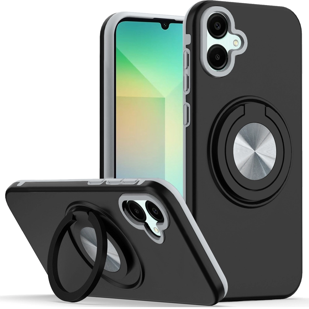 Case for Samsung A06 Metal CD Pattern Matte Hybrid with Rotational Ring (QBRING-A06-BK)