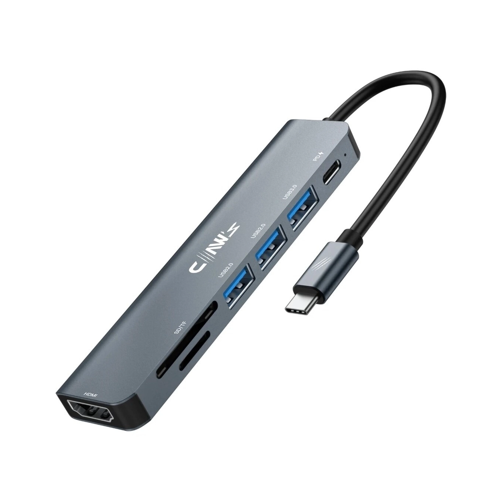 Unno Hub Type C -HB1107GY - 7 in 1 HDMI + 1-USB C 3.0 + 2-USB A 3.0 + SD/SD + PD