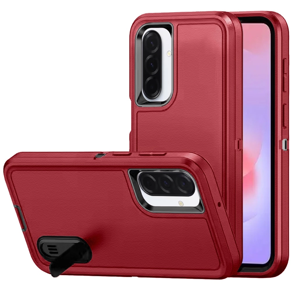 Case For Samsung s25/s24 PEAK 3in1 Toughest Hybrid with Stand Cover Case (QBPEAK-s25-BKRed)