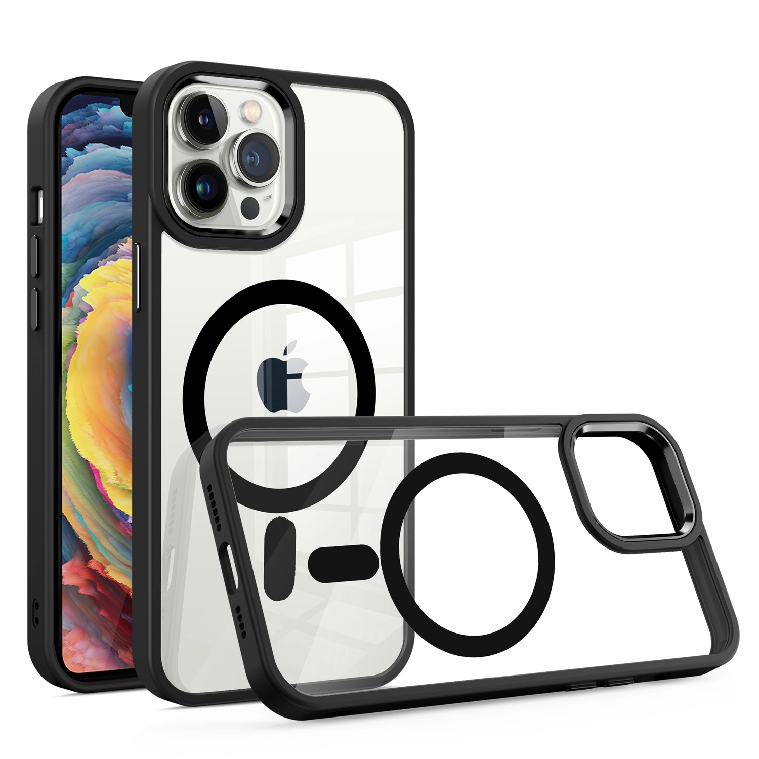 Case For iPhone XR Greatest Clear Acrylic [Magnetic Circle] ShockProof ToughThick Metal Button Hybrid (MGGRTST-iPXR-BK)