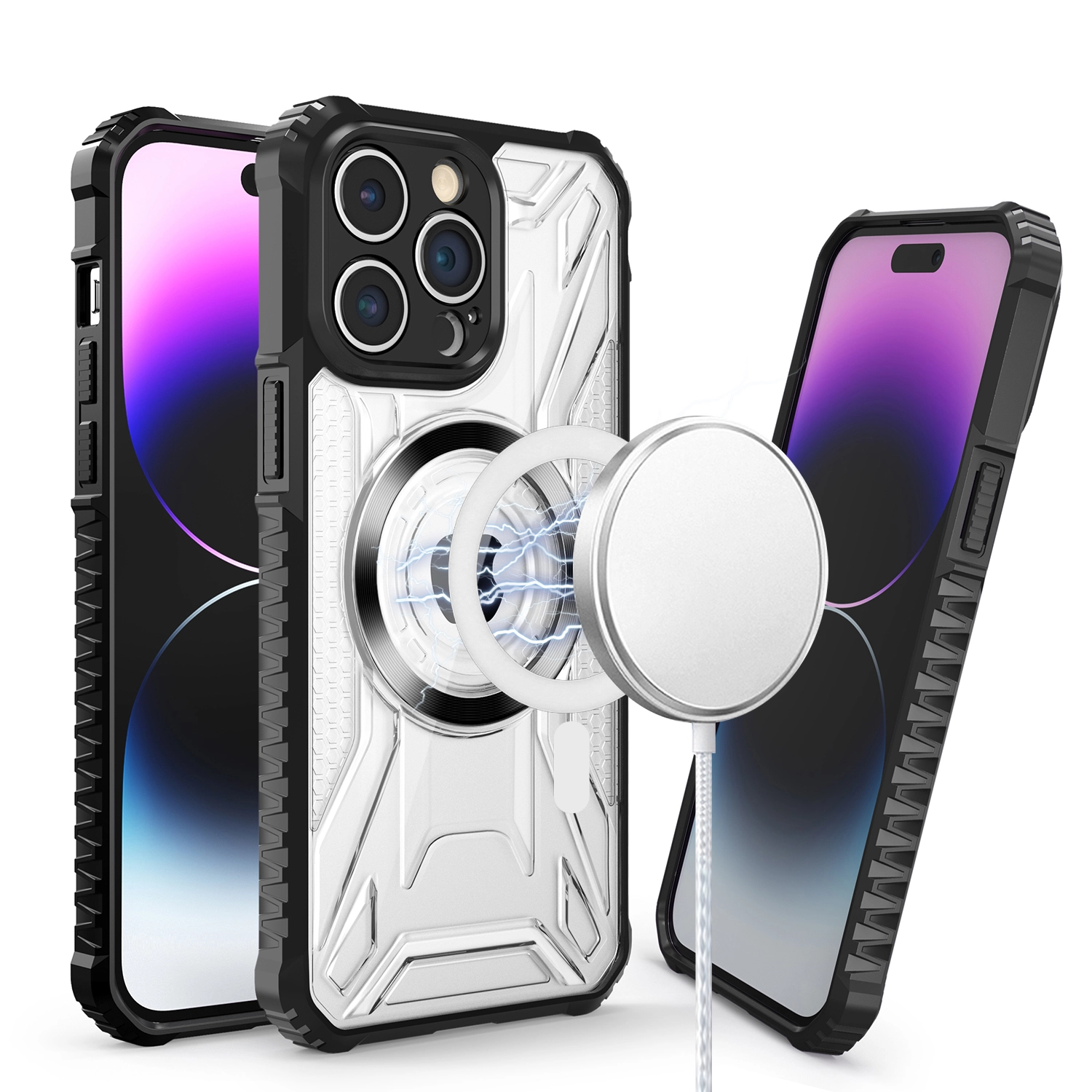 Case For iPhone XR [Magnetic Circle] CD Pattern Transparent Rugged Hybrid (MGCDPT-iPXR-BK)