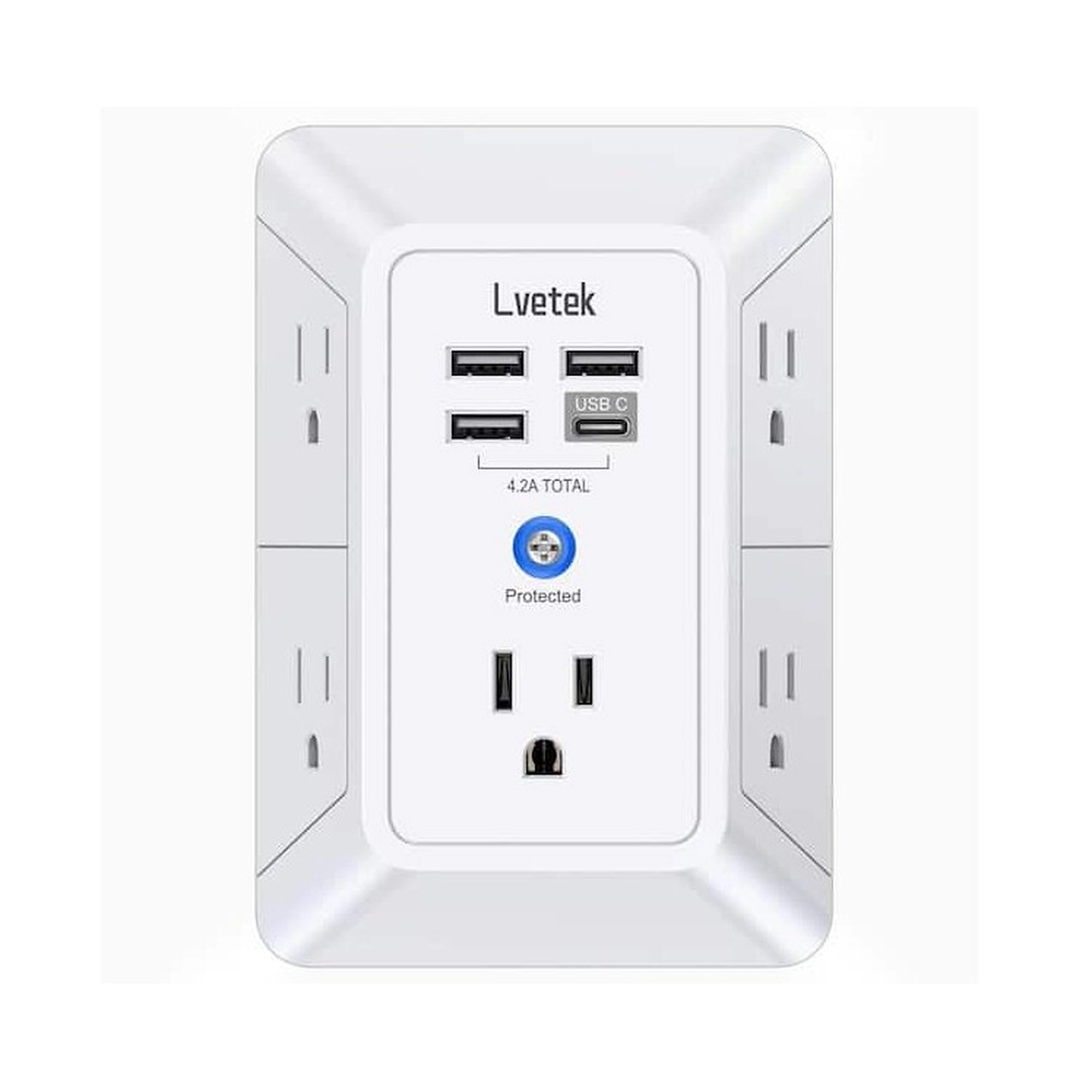 LVETEK 5 AC OUTLETS WITH 3 USB A + USB C WALL OUTLETS