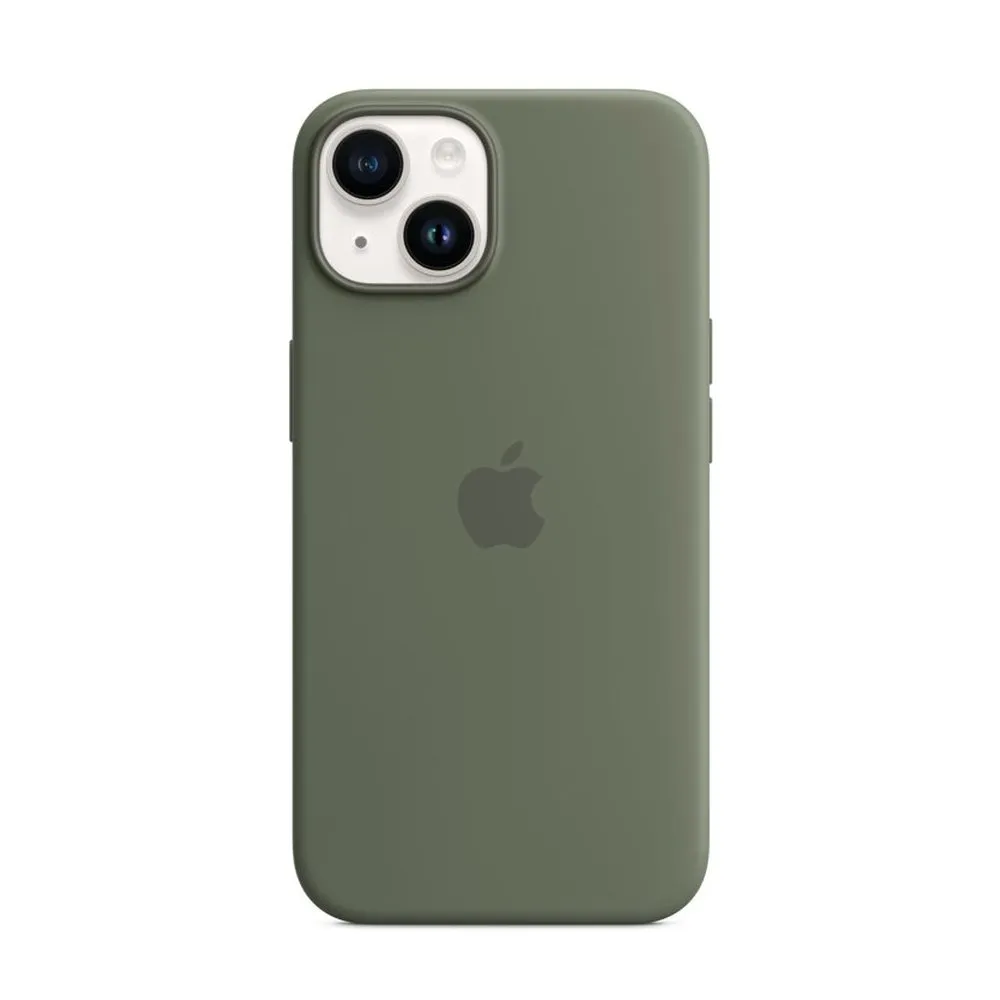 Case for iPhone 14 Silicone MagSafe with Lens Protector Olive