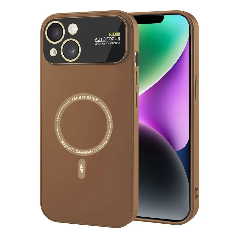 Case for iPhone 14 Silicone MagSafe with Lens Protector Light Brown
