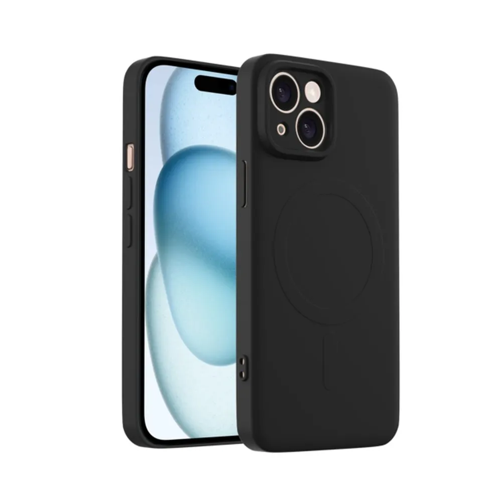 Case for iPhone 15 Silicone MagSafe with Lens Protector Black