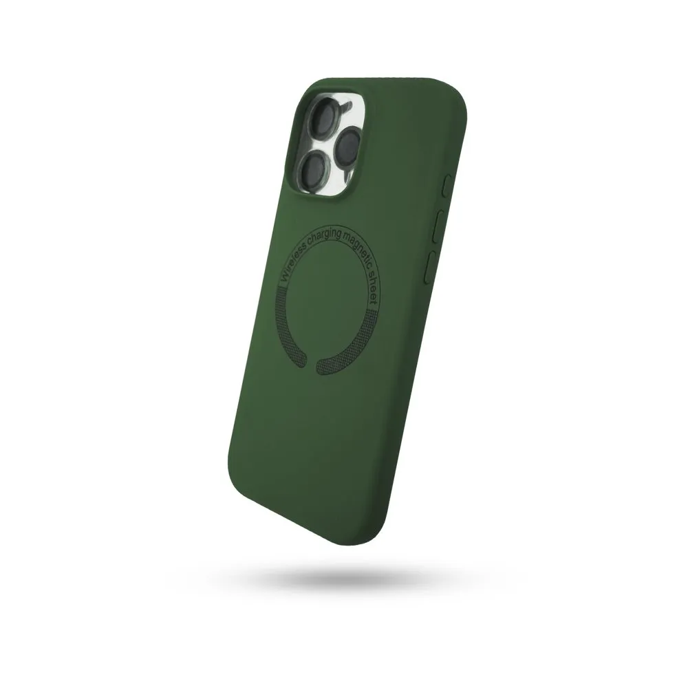 Case for iPhone 15 Pro Max Silicone MagSafe with Lens Protector Olive