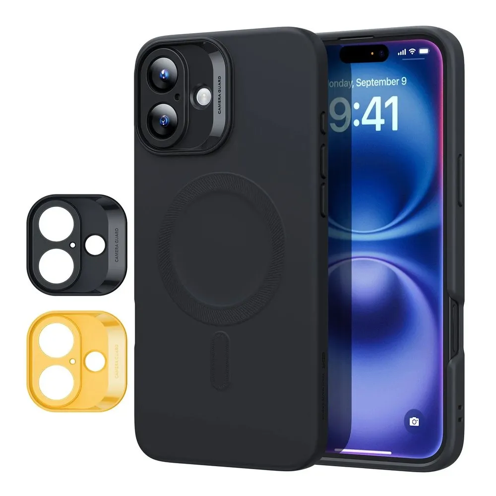 Case for iPhone 16 Silicone MagSafe with Lens Protector Black