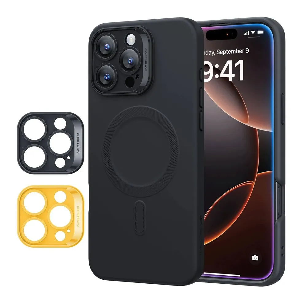 Case for iPhone 16 Pro Silicone MagSafe with Lens Protector Black