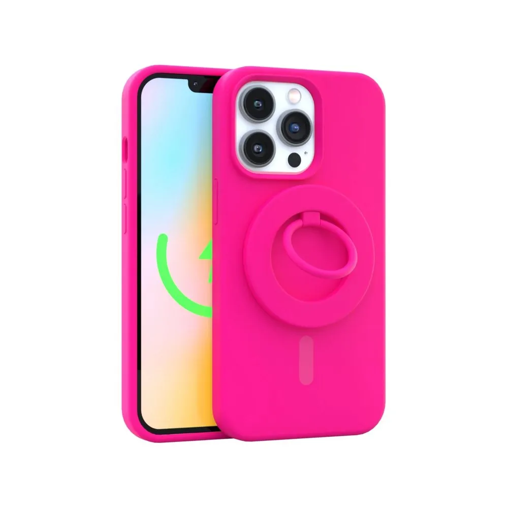 Case for iPhone 14 Silicone MagSafe 360 Ring Bright Pink