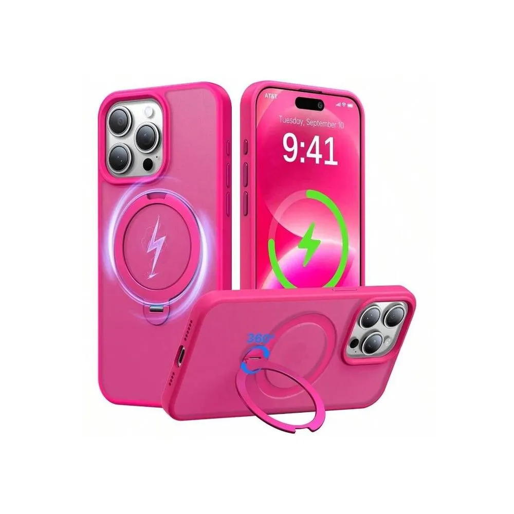 Case for iPhone 14 Pro Max Silicone MagSafe 360 Ring Bright Pink