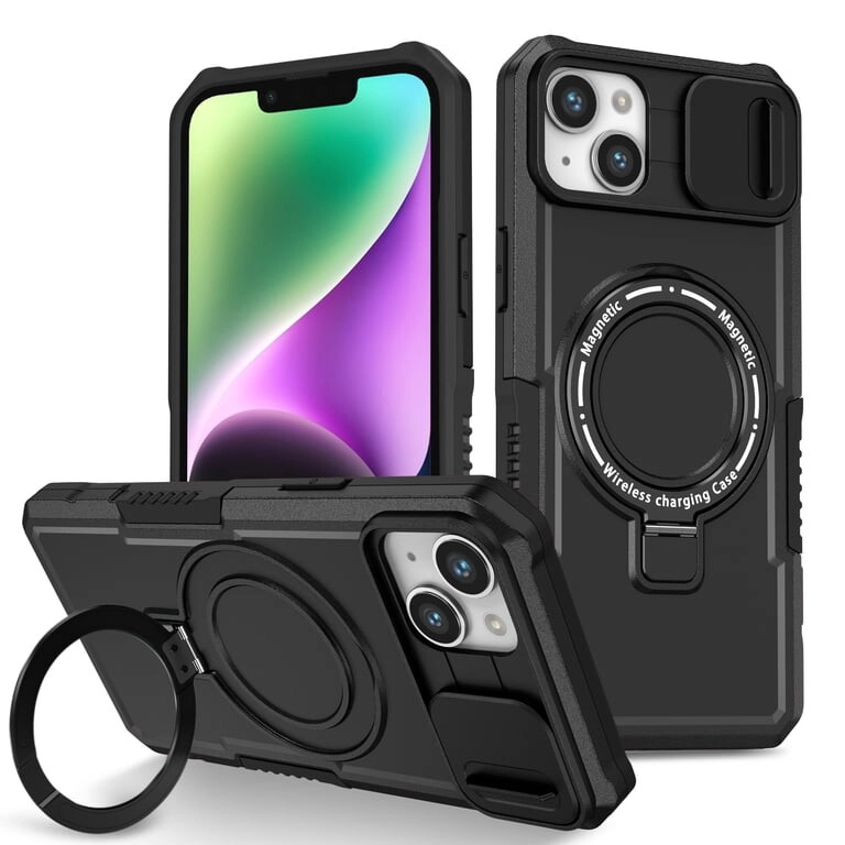 Case for IPh 15 Plus Silicone magsafe 360 ring black