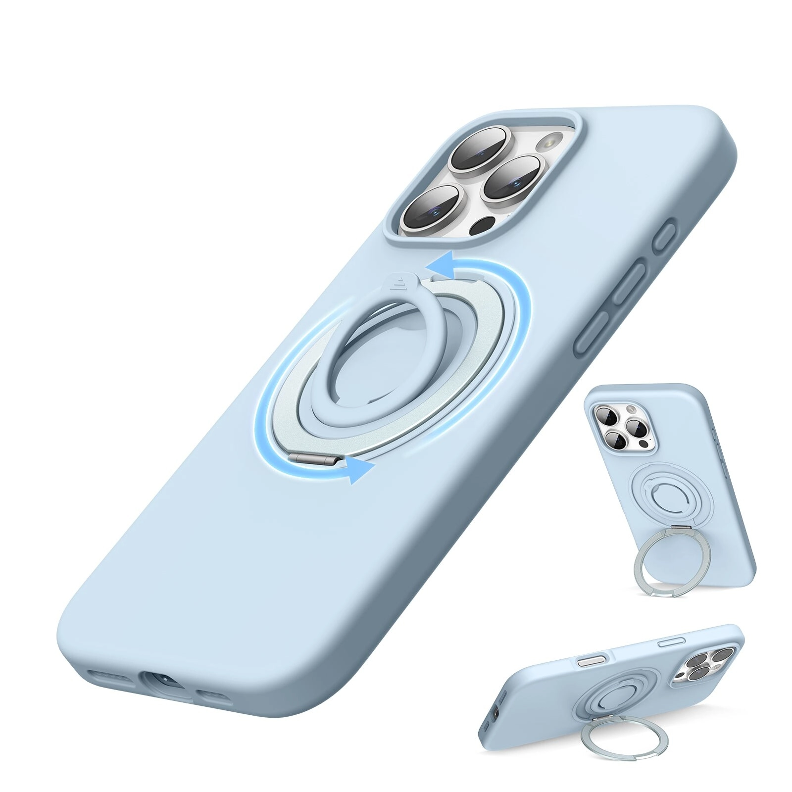 Case for IPh 16 Pro Silicone magsafe 360 ring Light Blue