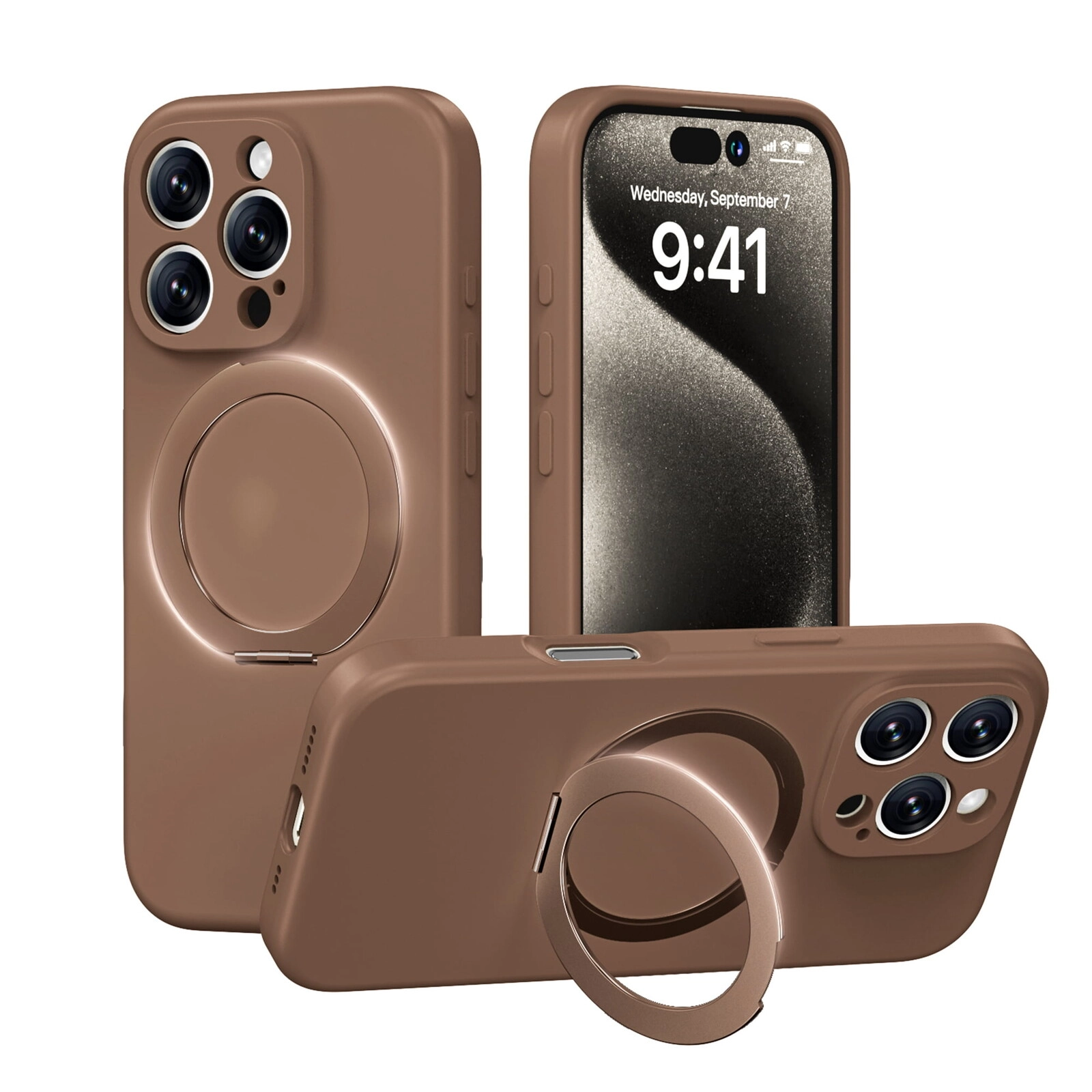 Case for IPh 16 Pro max Silicone magsafe 360 ring Brown