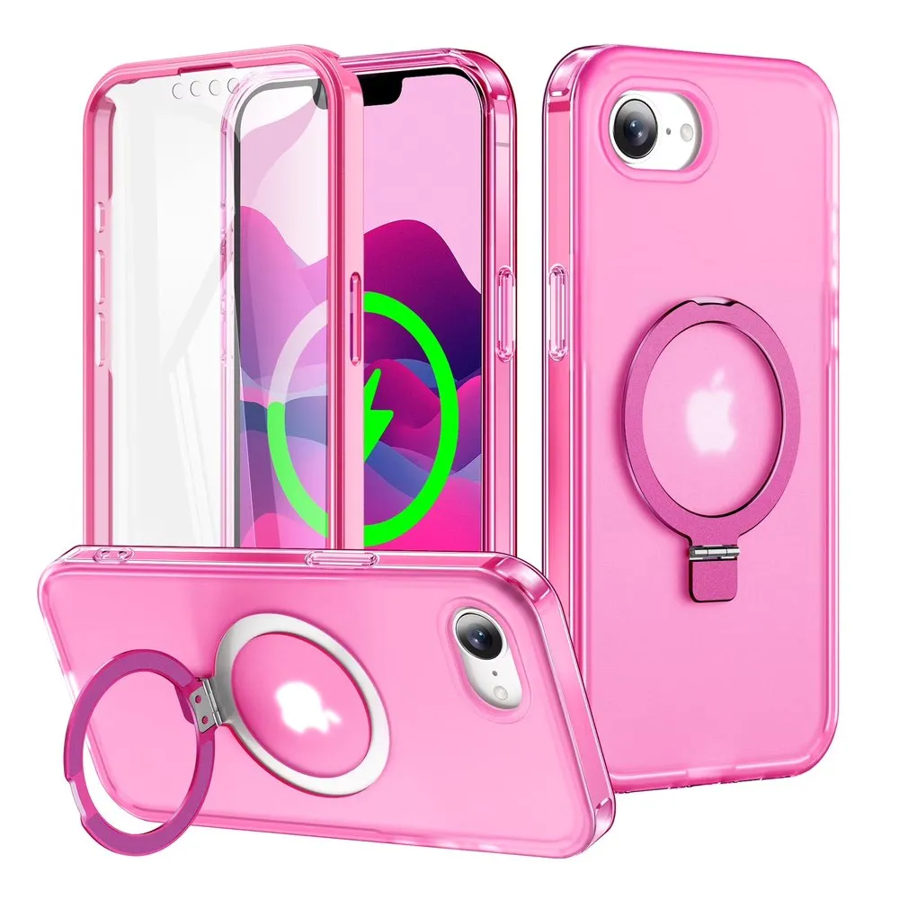 Case for iPhone 16E Silicone MagSafe 360 Ring Bright Pink