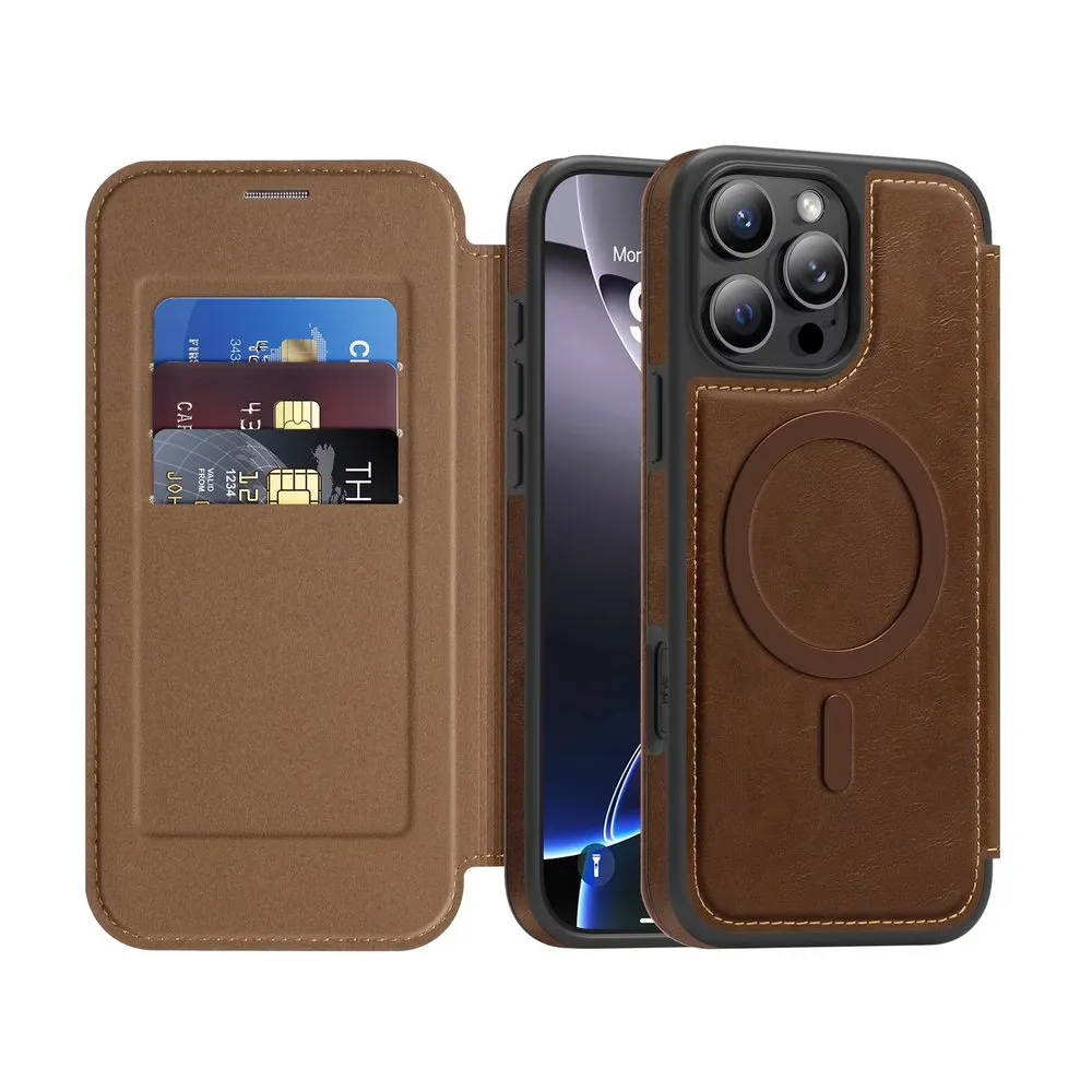 Case for iPhone 14 Pro Max Silicone Magnetic Wallet Dark Brown