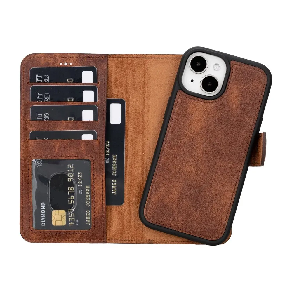 Case for iPhone 15 Silicone Magnetic Wallet Dark Brown