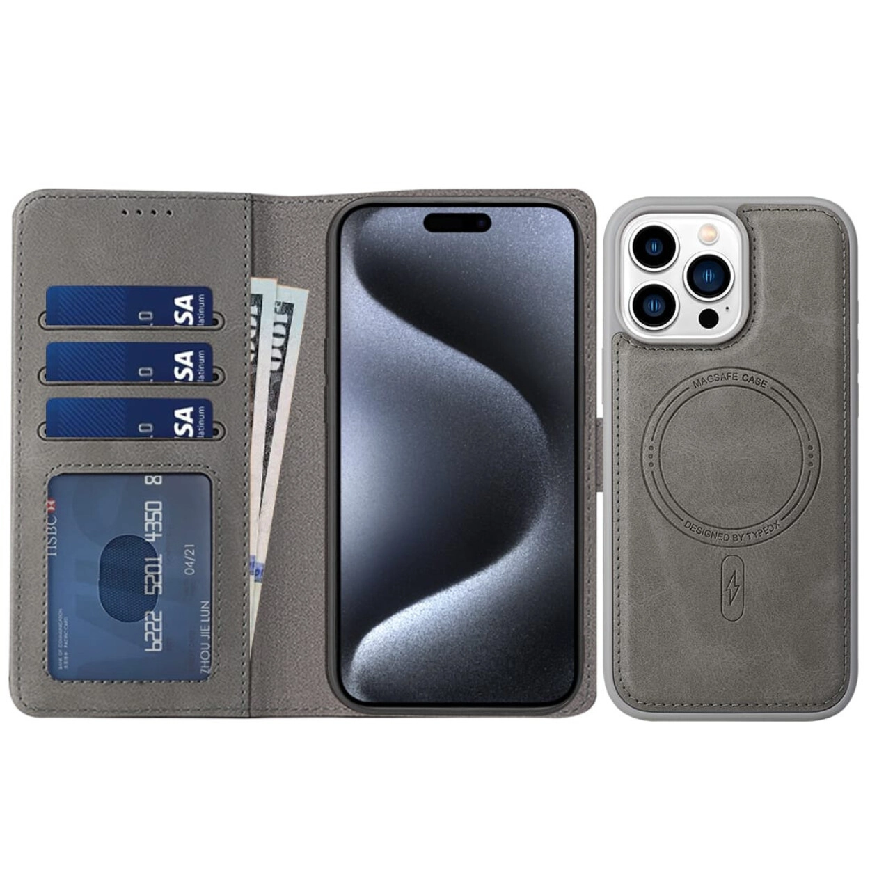 Case for IPhone 15 Pro Silicone magnetic wallet case light gray