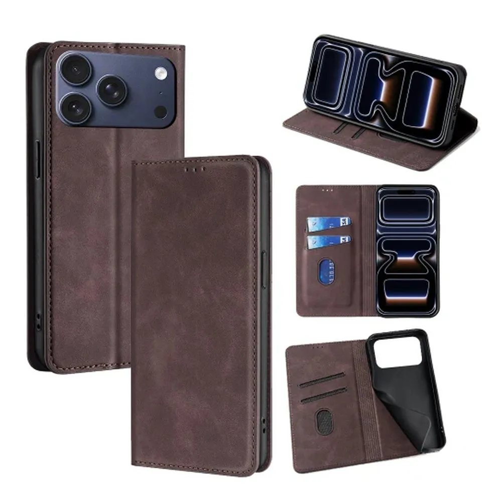 Case for iPhone 17 Pro Silicone Magnetic Wallet Dark Brown