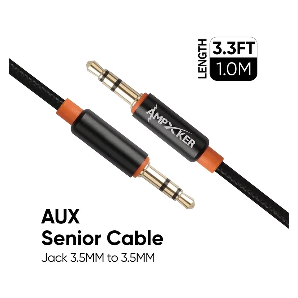 AMPXKER [AUX CABLE 3.5MM to 3.5MM 3.3FT AUDIO BRAIDED Black