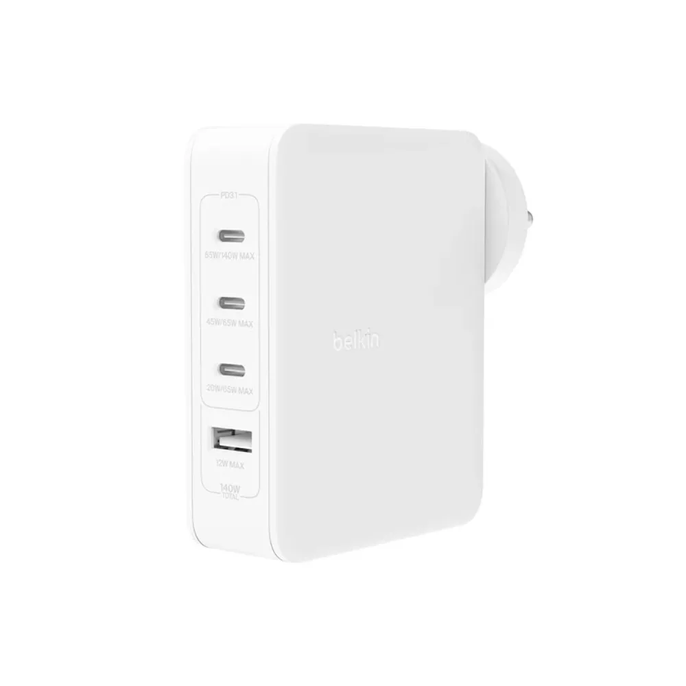 Belkin 140W 4-Port GaN Wall Charger White (3 PD, 1 USB-A)